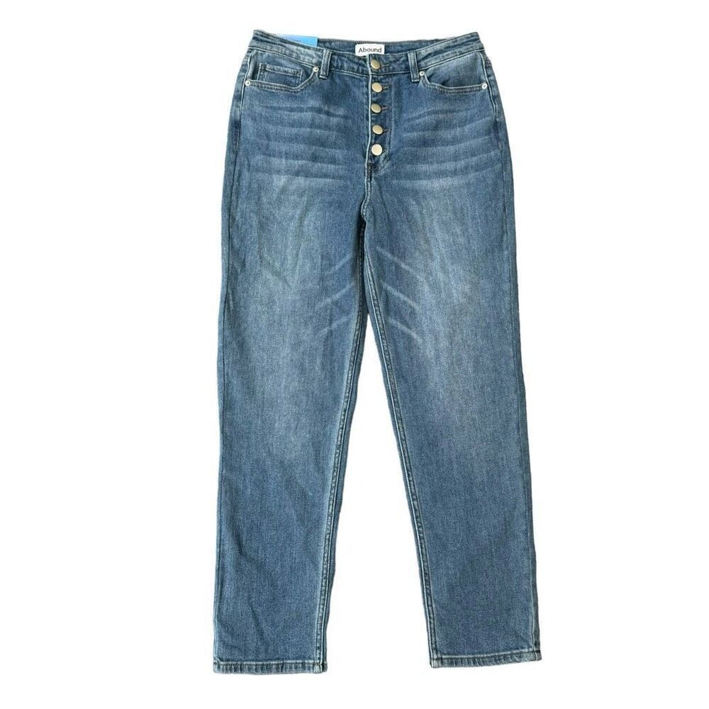 Abound Mom Jeans Blue Button Fly 5 Pocket Straight High Rise Denim Size 28 NWT